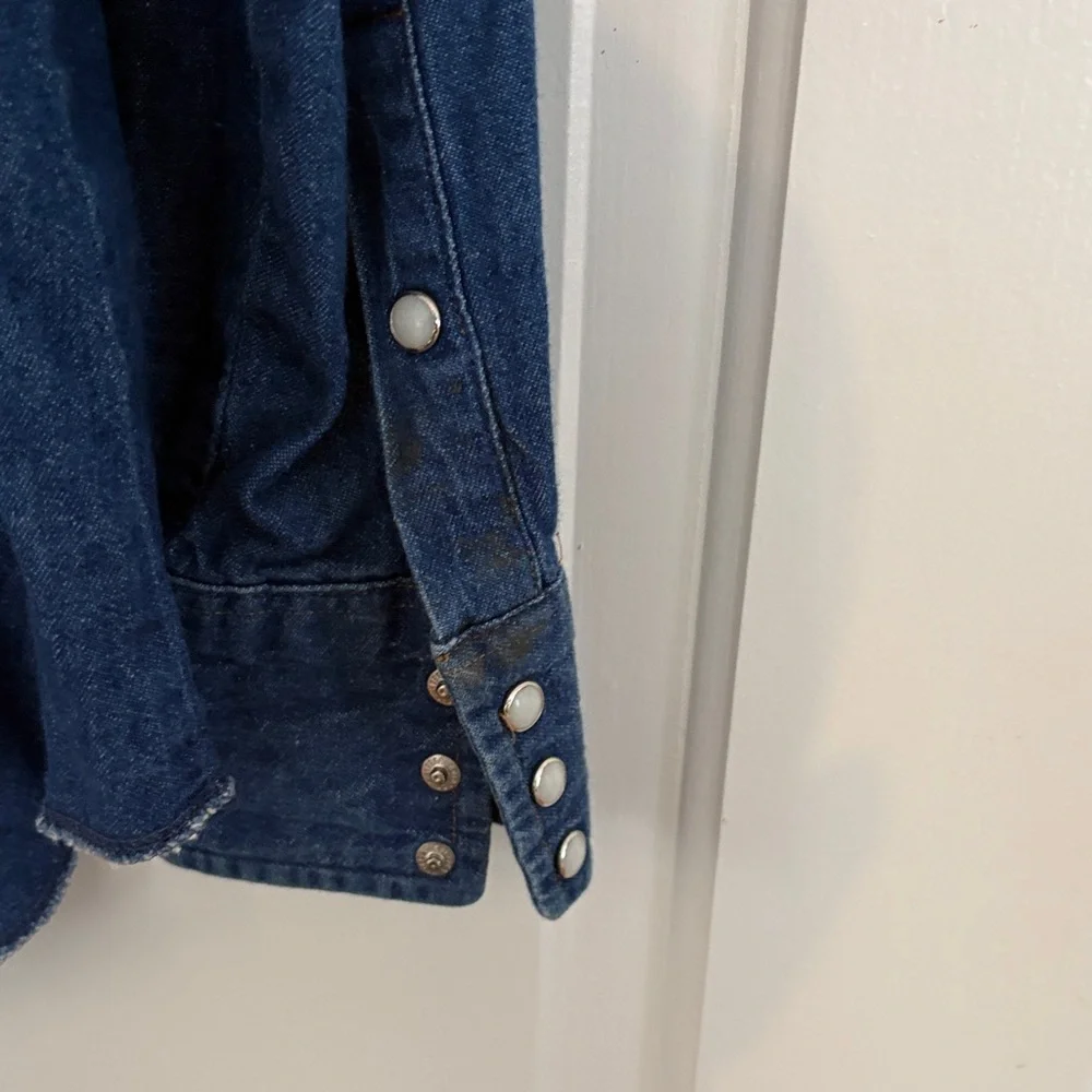 Vintage Pearl Snap Wrangler Men's Dark Blue‎ Button-Down Shirt - Picture 7 of 8